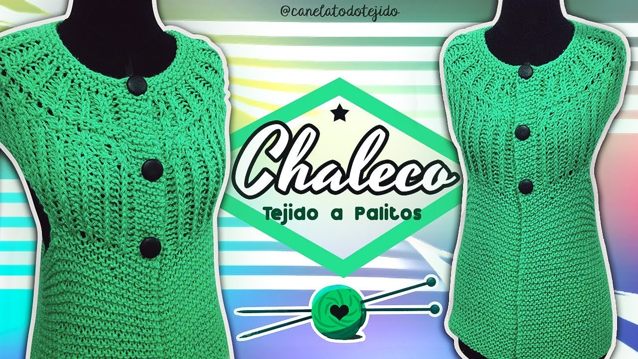 CHALECO ELEGANTE TEJIDO A PALITOS #4  EN PUNTO INGLES Y MUSGO| Canela♥