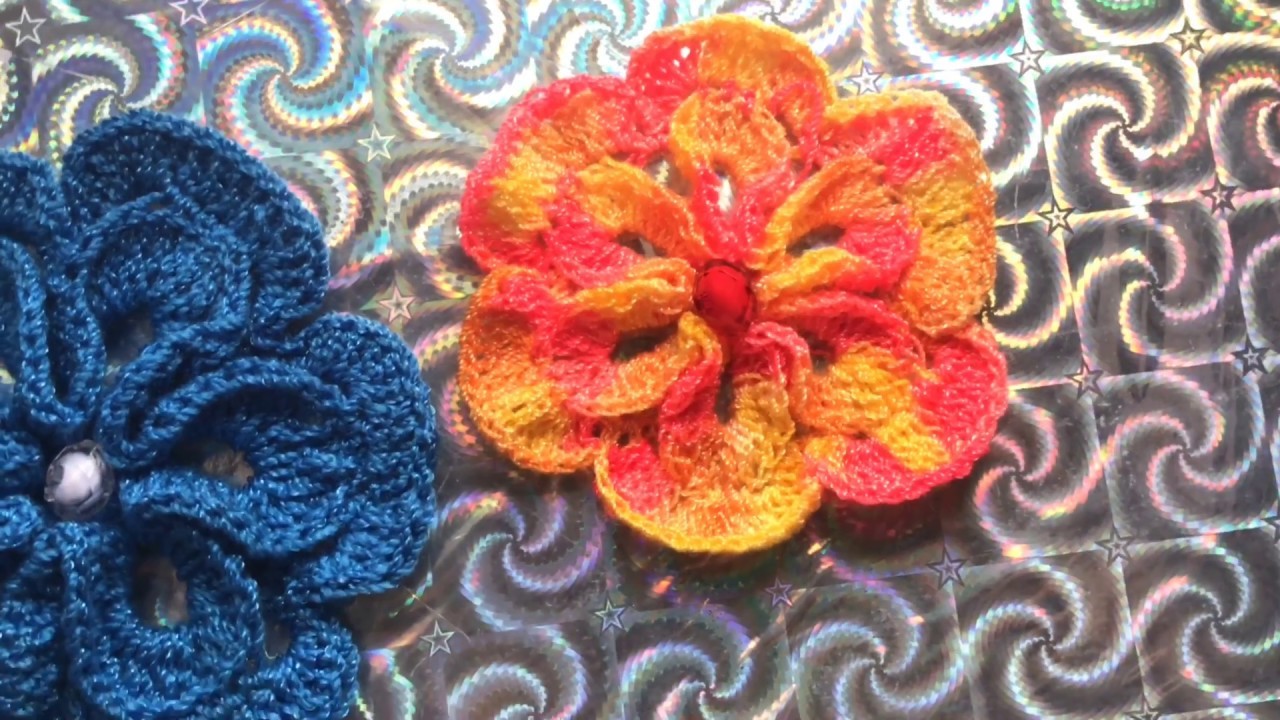 Flor tejida a crochet de seis pétalos en 3D fácil