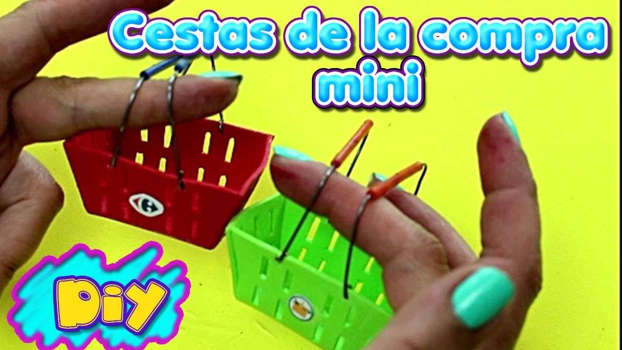 Mini Cestas de supermercado DIY | Miniaturas cestas Carrefour y Mercadona | Manualidades para niños
