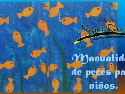 Pintura para Niños, Painting for Children Peces con Periódico por Miguel Rincón.