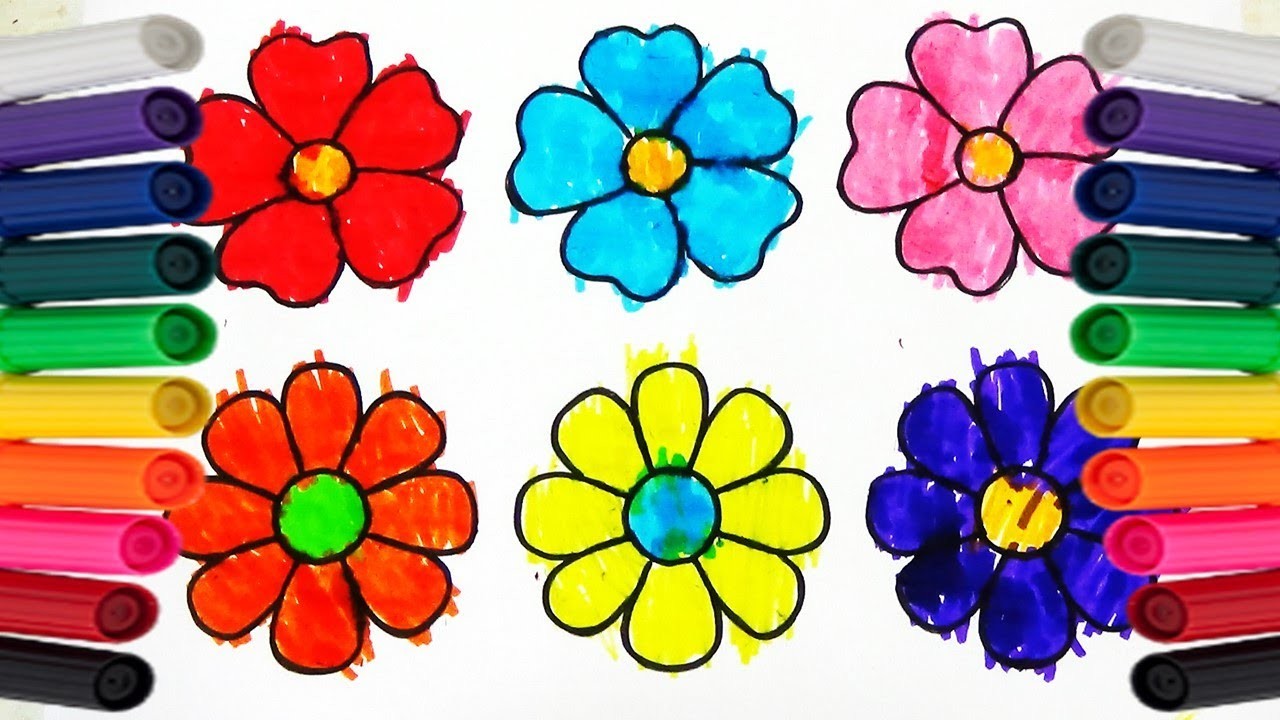 Como colorear FLORES de muchos colores - Dibujos para  niños - VIDEOS PARA NIÑOS