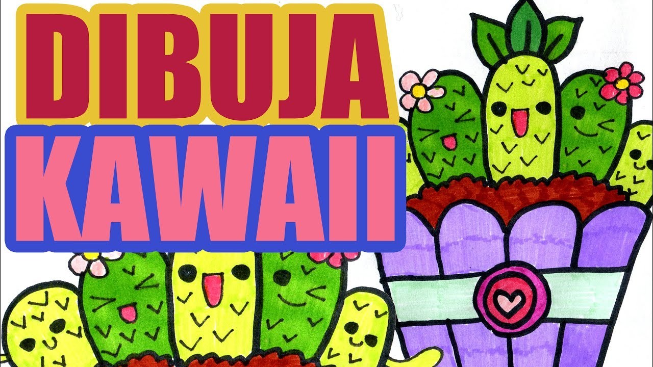 Como dibujar PLANTAS CACTUS KAWAII en su maceta Dibujos fáciles para niños