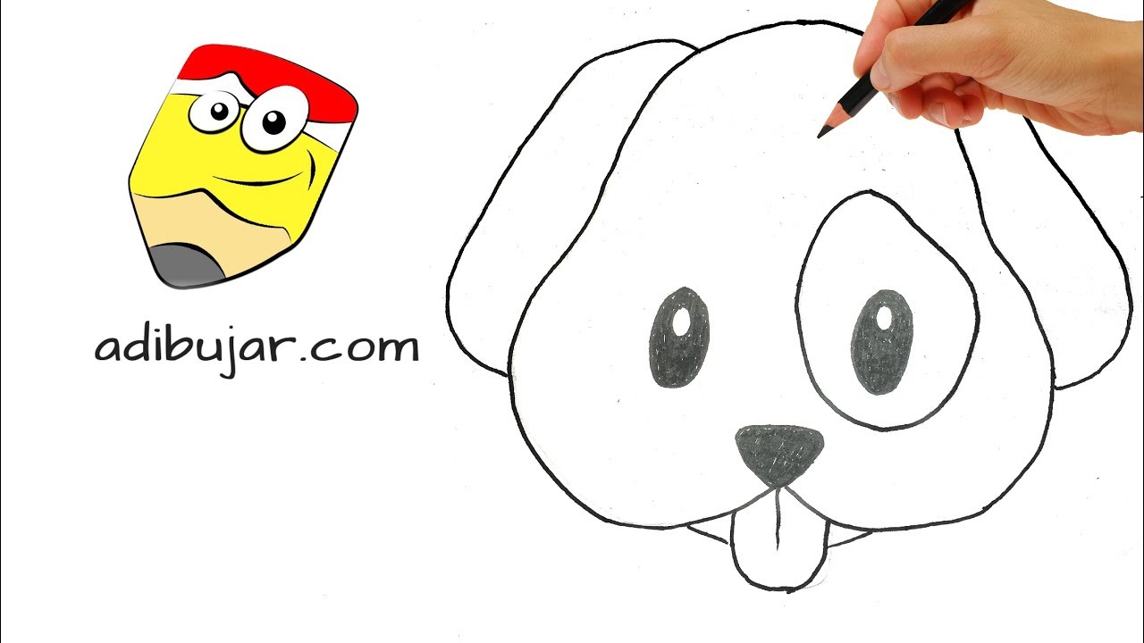 Cómo dibujar un perro emoji de Whatsapp a lápiz . Dibujos de perros fáciles para niños paso a