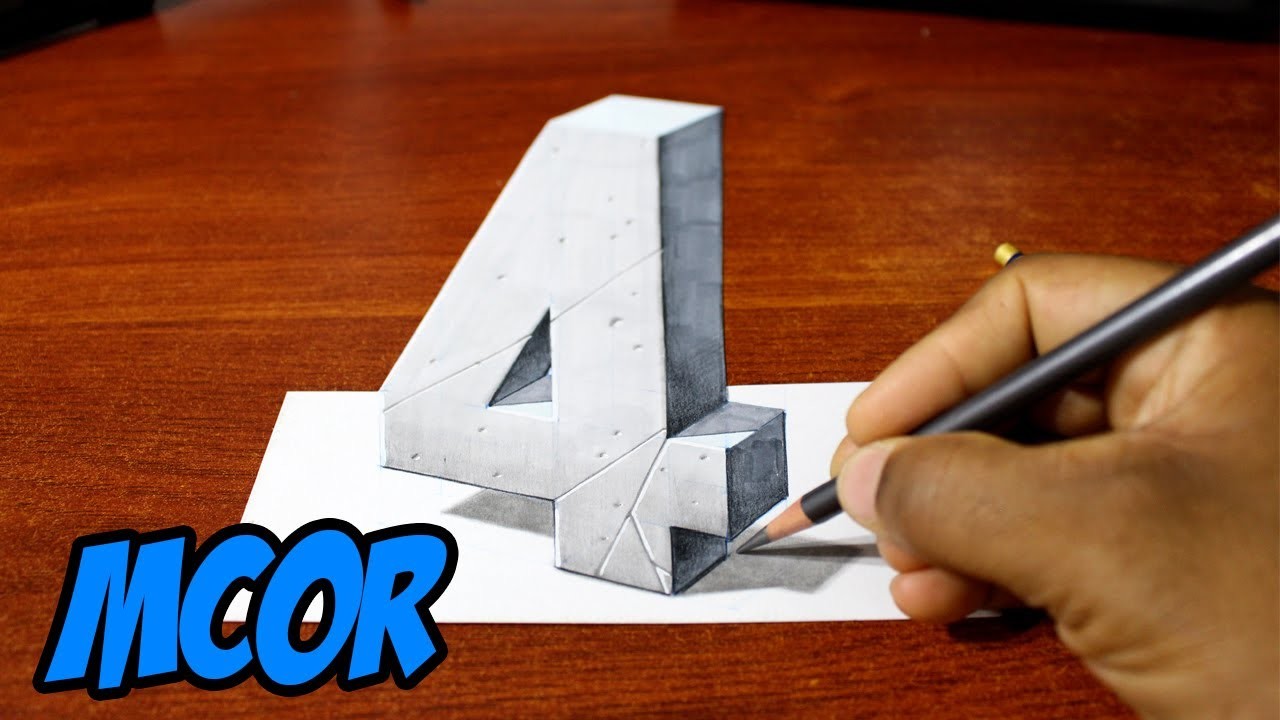 Dibujando el Numero "4" en 3D - Truco - Ilusión Optica