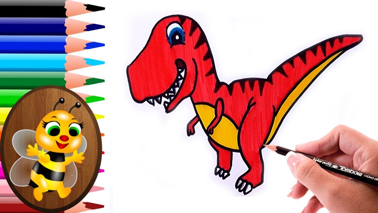 Dibujando y pintando un dinosaurio animado  - Dibujos para Niños - How to draw and paint