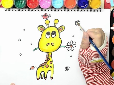 Dibujar y Colorea Jirafa - Dibujos Para Niños, Cómo dibujar y colorear, Learn Colors.Coloring bebé