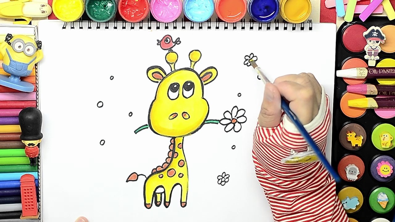 Dibujar y Colorea Jirafa - Dibujos Para Niños, Cómo dibujar y colorear, Learn Colors.Coloring bebé