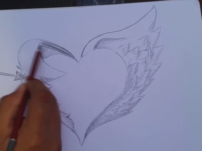 Como dibujar un corazon con alas. sombreado - PEDROGO