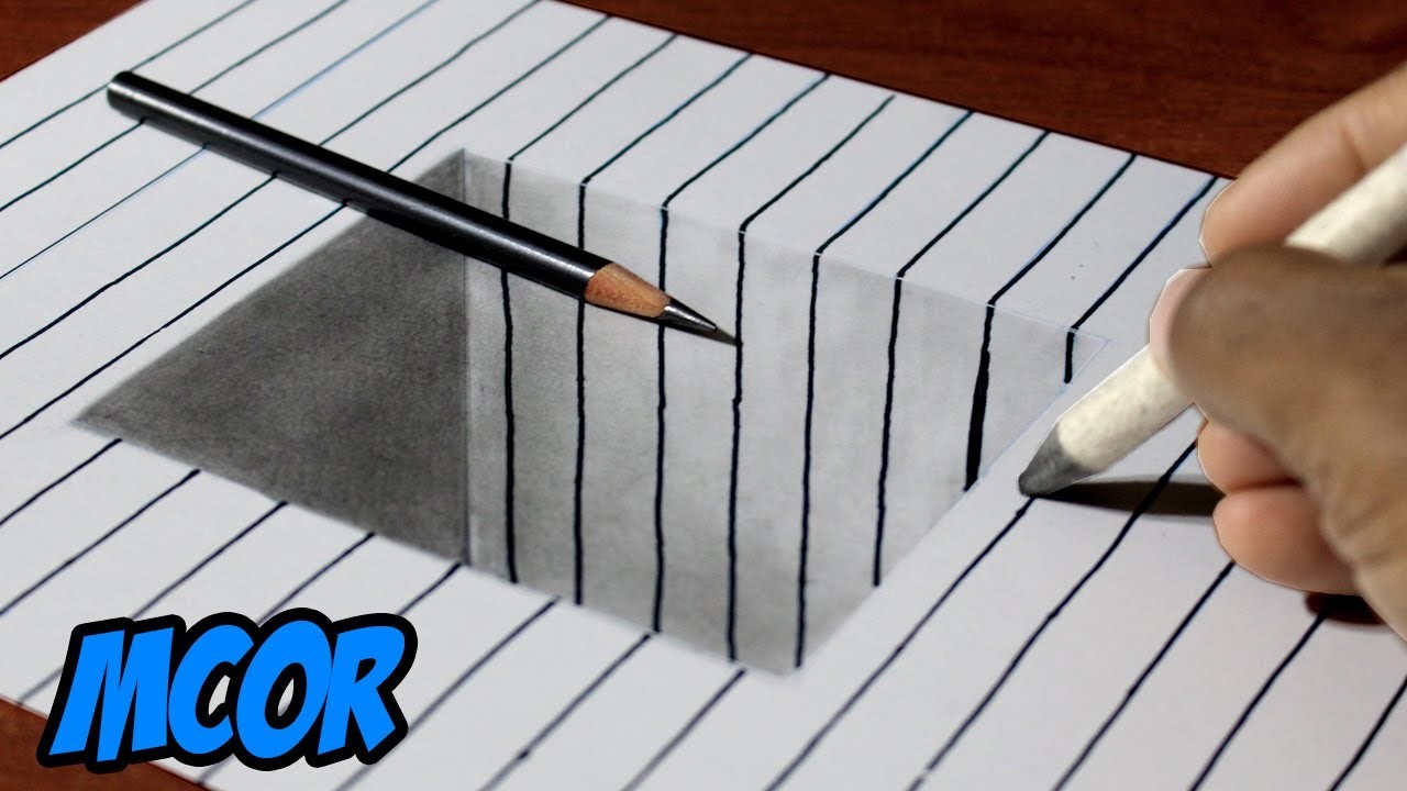 Como Dibujar un Hoyo Cuadrado con Lineas - Facil Truco 3D