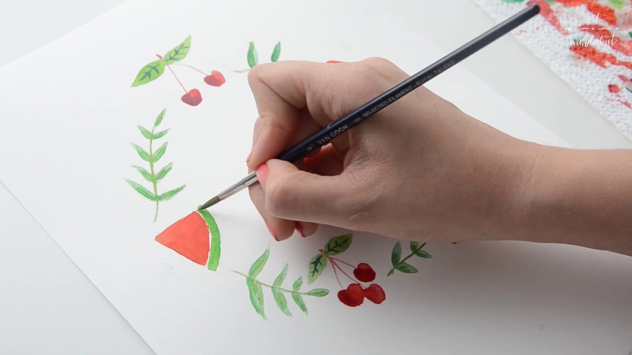 WATERCOLOR TUTORIAL: CORONA DE FRUTAS, ACUARELAS Y LETTERING. DIY