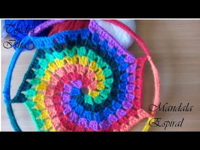 45.- Mandala o Atrapasueños Espiral multicolor a crochet