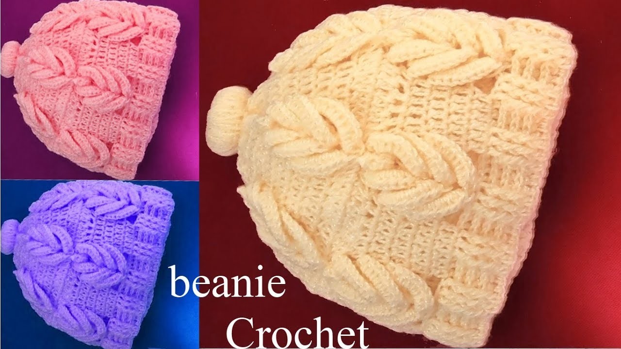 Como hacer gorros con hojas 3D tejidos a Crochet tallermanualperu