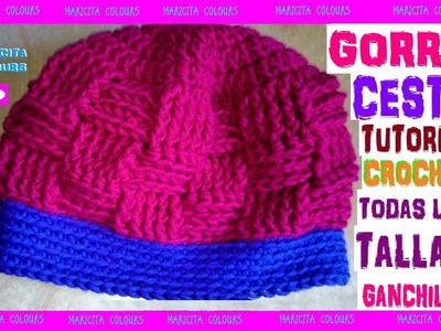 DIY. Cómo tejer GORRO CESTA a Crochet por Maricita Colours