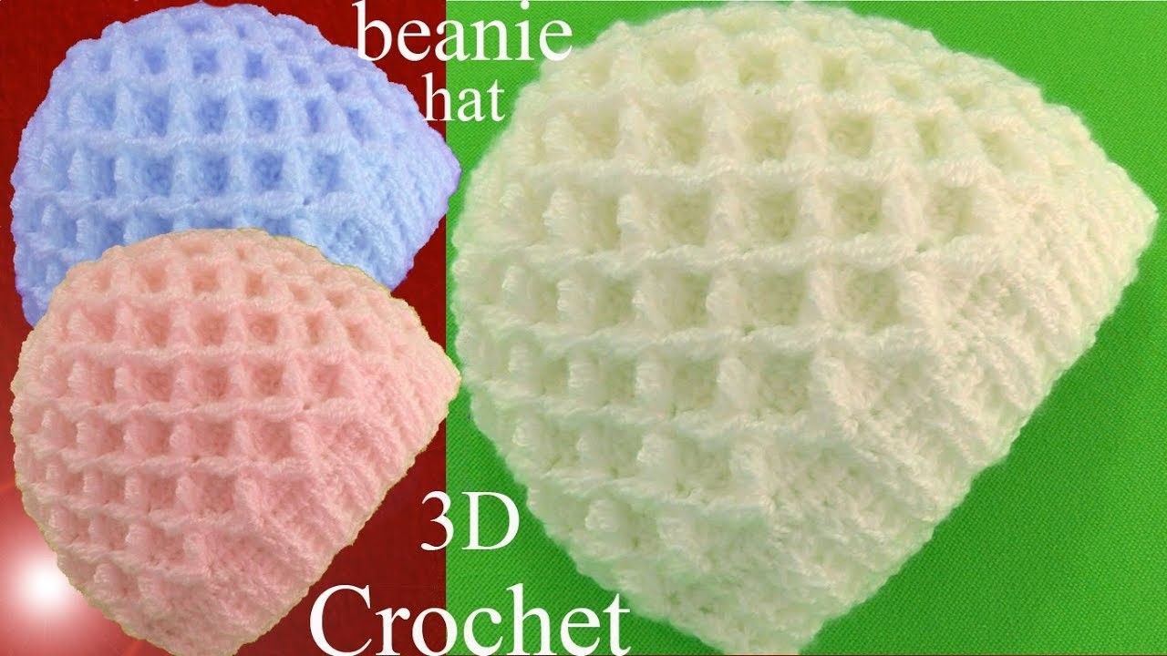Gorro a Crochet en punto 3D de rombos tejido tellermanualperu