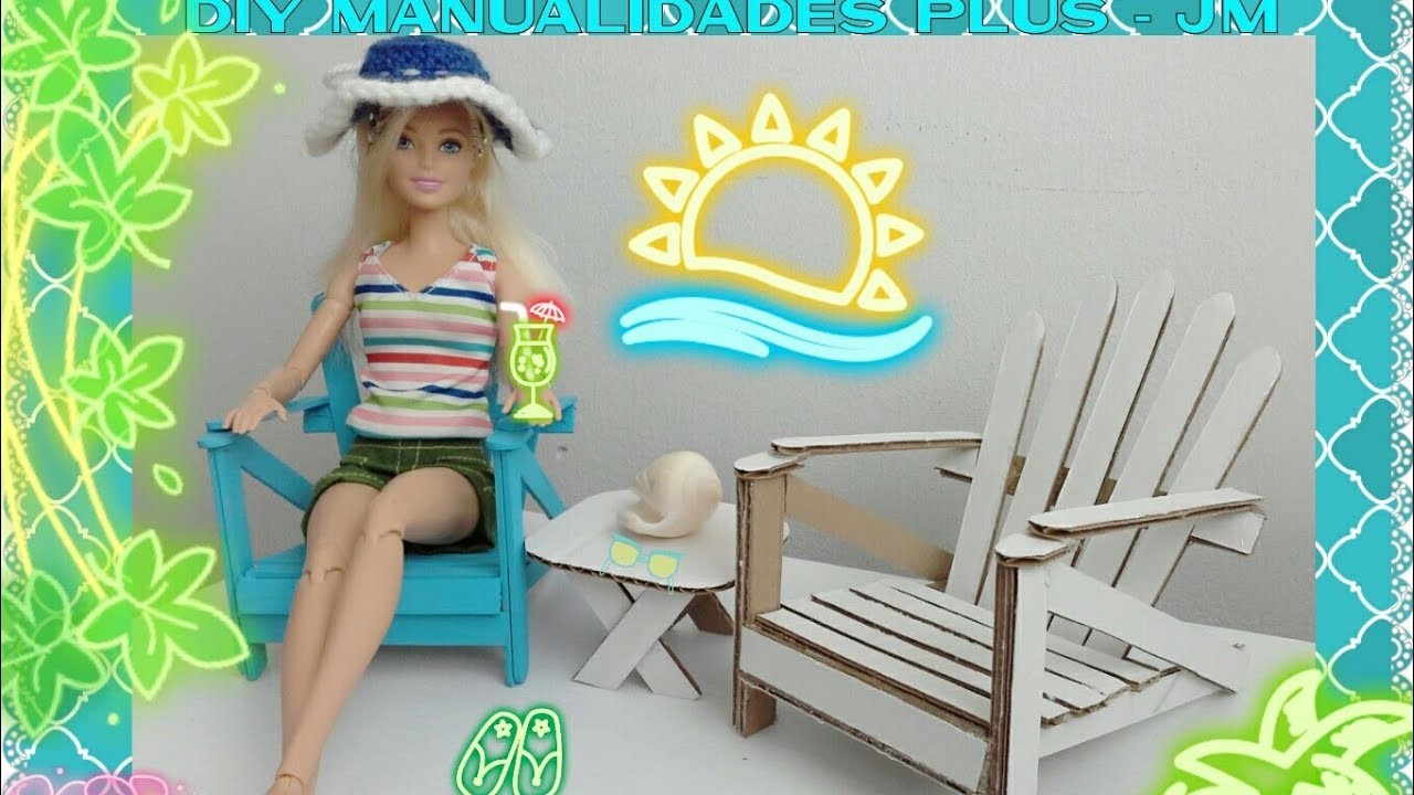 Manualidad : silla de cartón para muñecas barbie ???? DIY beach lazy chair for barbie dolls