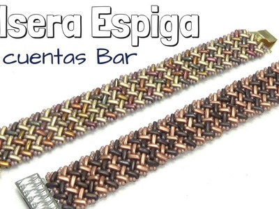 Pulsera Espiga con cuentas Bar. Técnica Herringbone Stitch. DIY