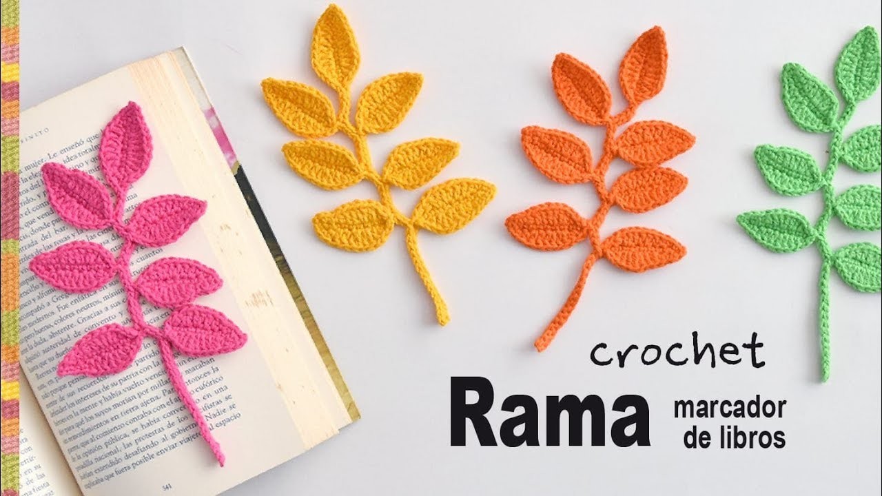 Rama con hojas marcador de libros tejida a crochet - Tejiendo Perú