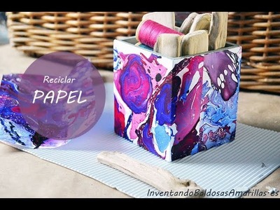 Reciclar papel: efecto marmolado con pintura para cristal