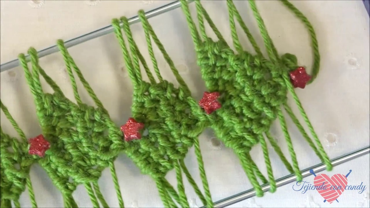 Arbolitos de navidad con horquilla y ganchillo.christmas tree stitch