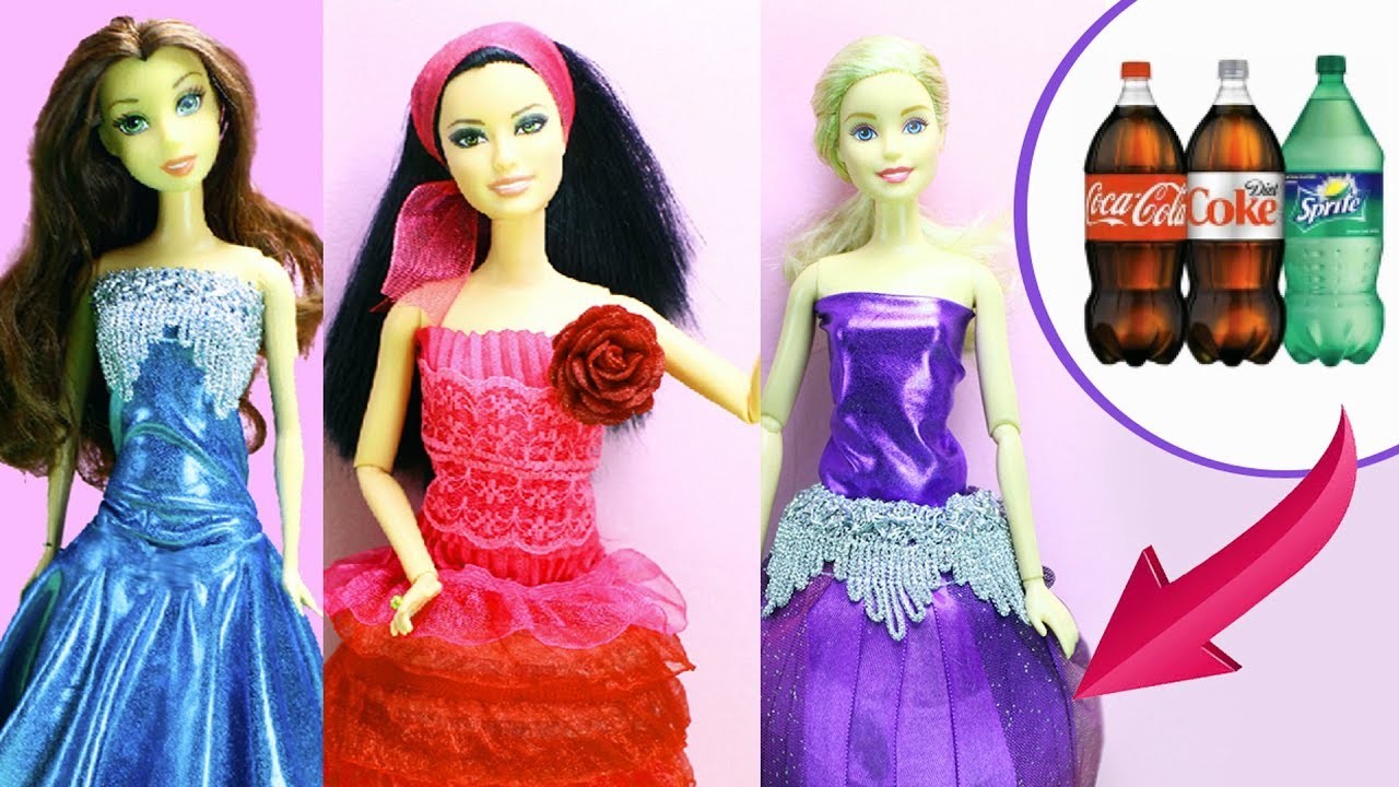Cómo Hacer Vestidos para Barbie con Botellas de Pepsi. Coca cola -  manualidades para muñecas