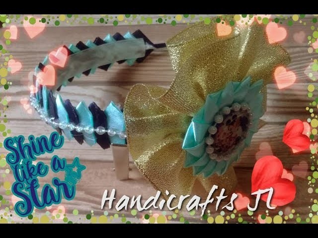 Diadema decorada con flor de listón kanzashi. ribbon headband. kanzashi flower