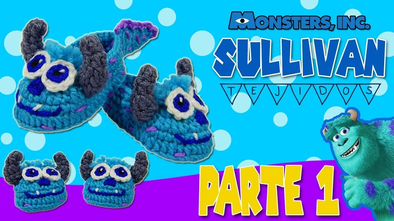 Zapatitos Sullivan tejidos a Crochet Monsters Inc  | parte 1.2
