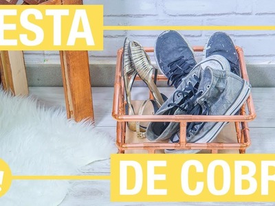 Cesta con tubos de cobre · Handfie DIY