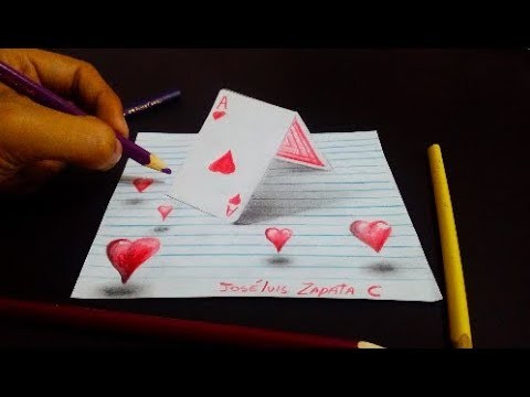 Dibujando cartas con corazones en 3D | Drawing heart in 3d