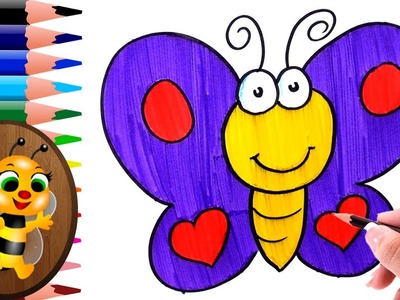 Dibujando y pintando mariposa con corazones - Dibujos para Niños - How to draw and paint
