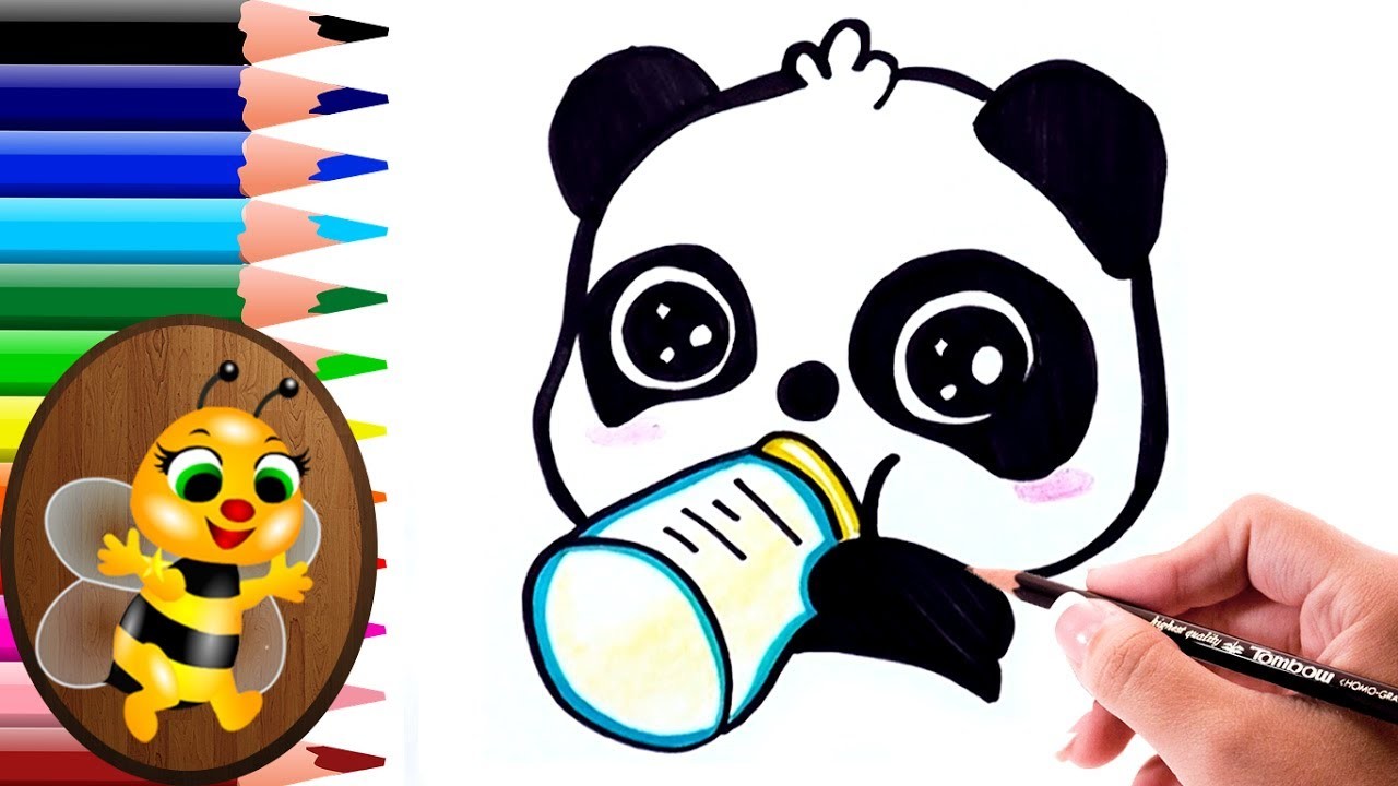 Dibujando y pintando un panda bebe - Dibujos para Niños - How to draw and paint