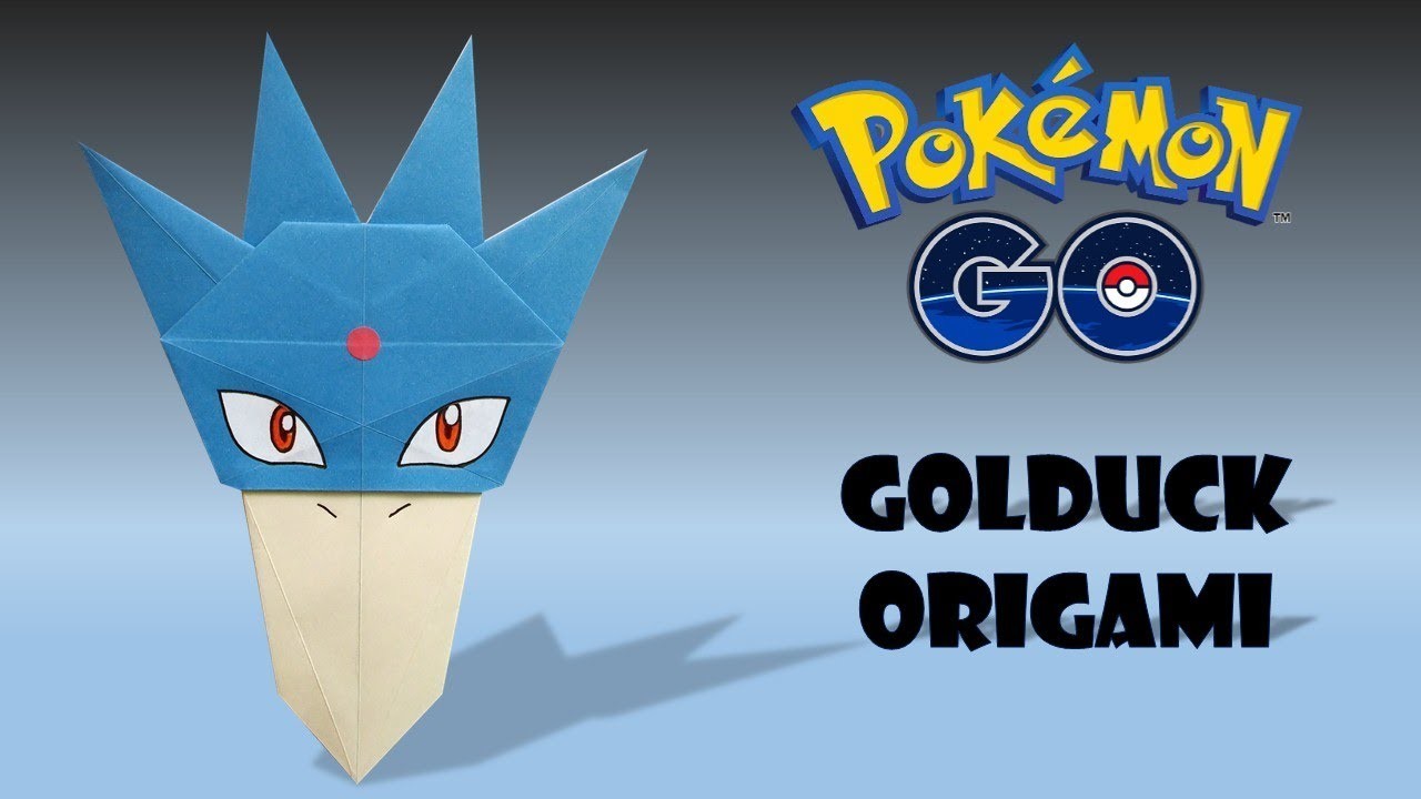 Golduck Origami (head)-origami pokemon Golduck-como hacer origami pokemon Golduck (head).