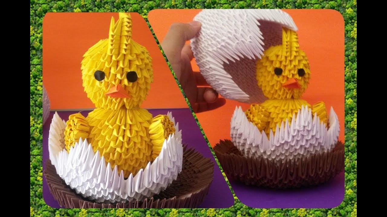 Pollo en huevo de origami 3d REMAKE. 3d origami chicken