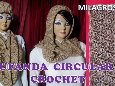 Bufanda Chalina Circular Infinita a crochet en PUNTO HOJITAS  paso a paso en video tutorial