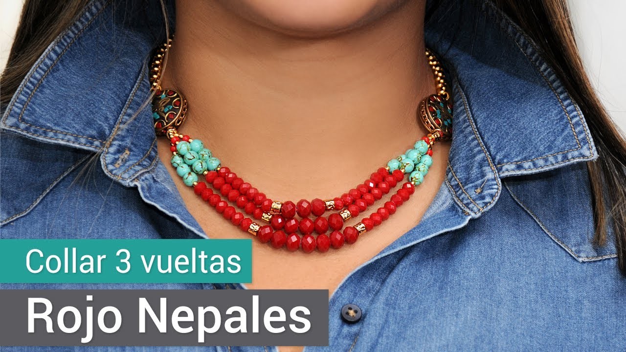 Cómo hacer un Collar tres vueltas rojo Nepalés - Variedades y Fantasías Carol