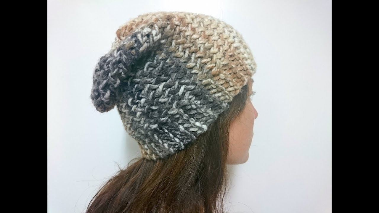 Cómo tejer un gorro caído slouchy beanie con telar en plano (TUTORIAL)