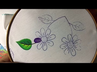 Pintura En Tela Florecita Con hojas Con Cony