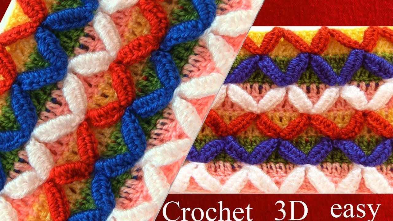 Puntos a Crochet en 3D rombos de colores tejidos tallermanualperu