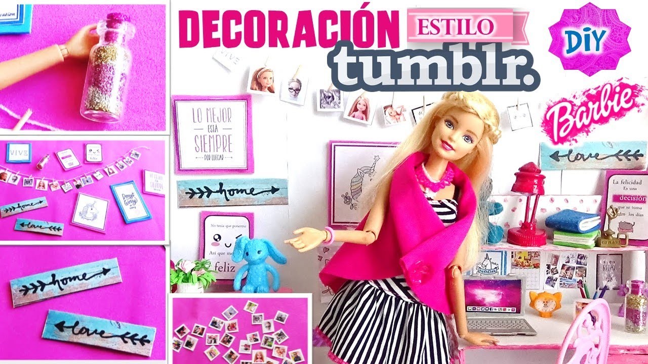 4 IDEAS para DECORAR Habitación de muñeca Barbie estilo TUMBLR! DIYs Facil