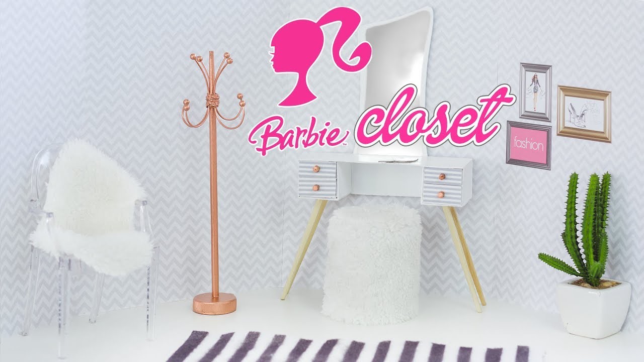 DIY - Closet da Barbie ???? Miniatura | Penteadeira, Cabideiro e Puff