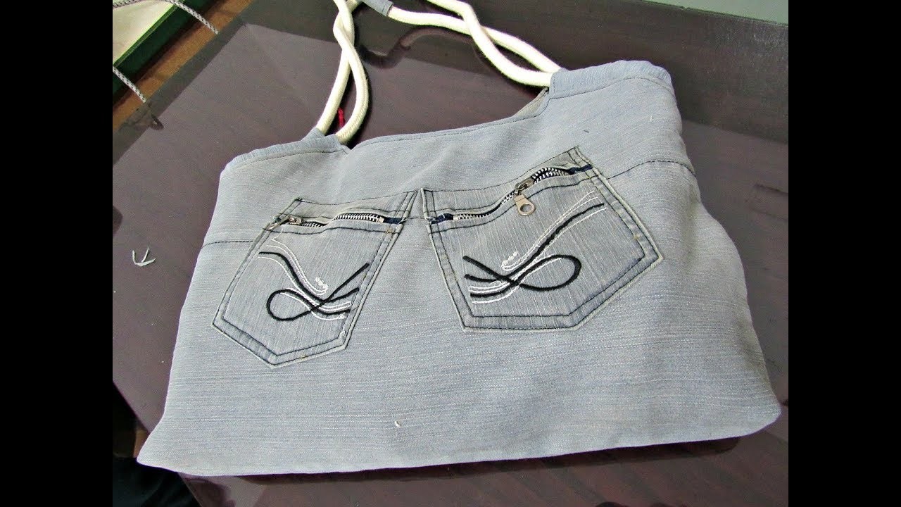 Reciclaje de Jeans: Bolso con bolsillos externos (Molde en Descripción)
