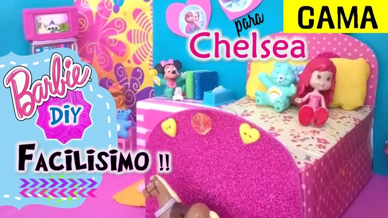 Como hacer CAMA para MUÑECAS Chelsea Barbie Reciclada muy FACIL! MANUALIDADES MUÑECAS