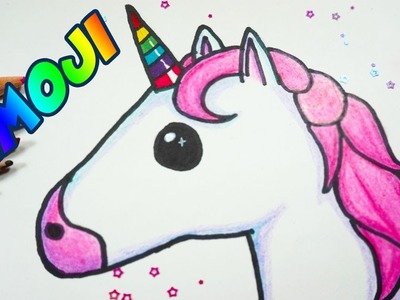Dibuja al Emoji de Unicornio paso a paso (fácil) con lápices de colores.