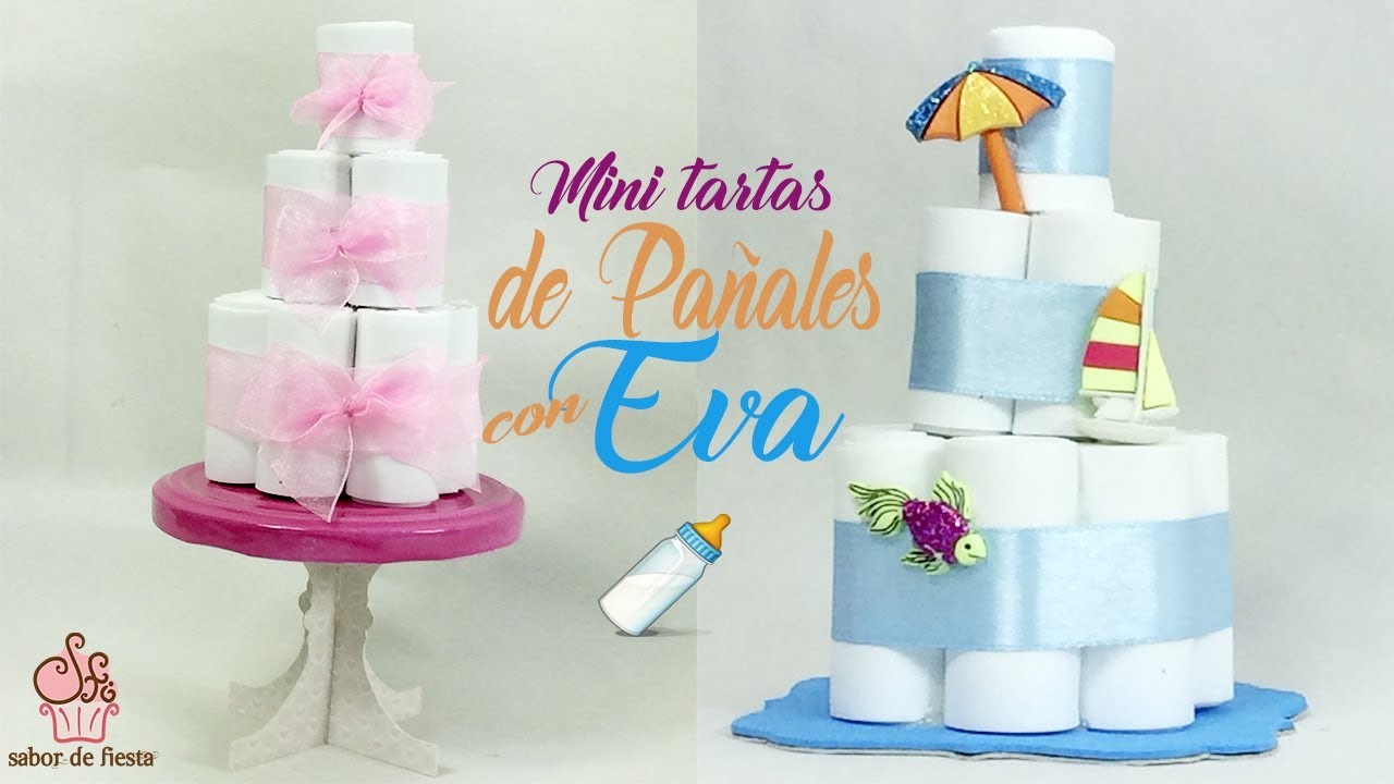 TARTAS DE PAÑALES en MINIATURA CON GOMA EVA. FOAMY P  Recuerdos de BABY SHOWER ???? Sabor De Fiesta