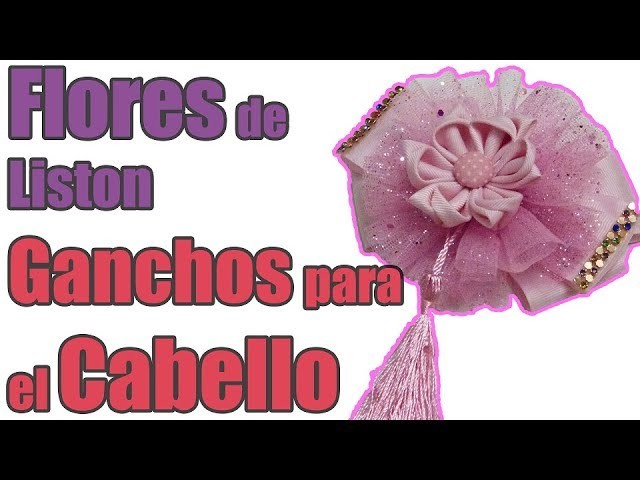 Como Hacer Lazos Dobles de liston y tul,Flores de Liston, how to make flowers and bows for a girl