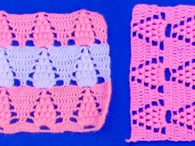 Punto a crochet uvas combinado con triángulos de puntos altos para mantas de bebe