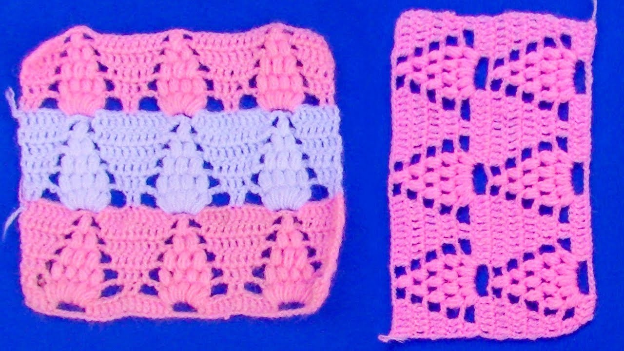 Punto a crochet uvas combinado con triángulos de puntos altos para mantas de bebe