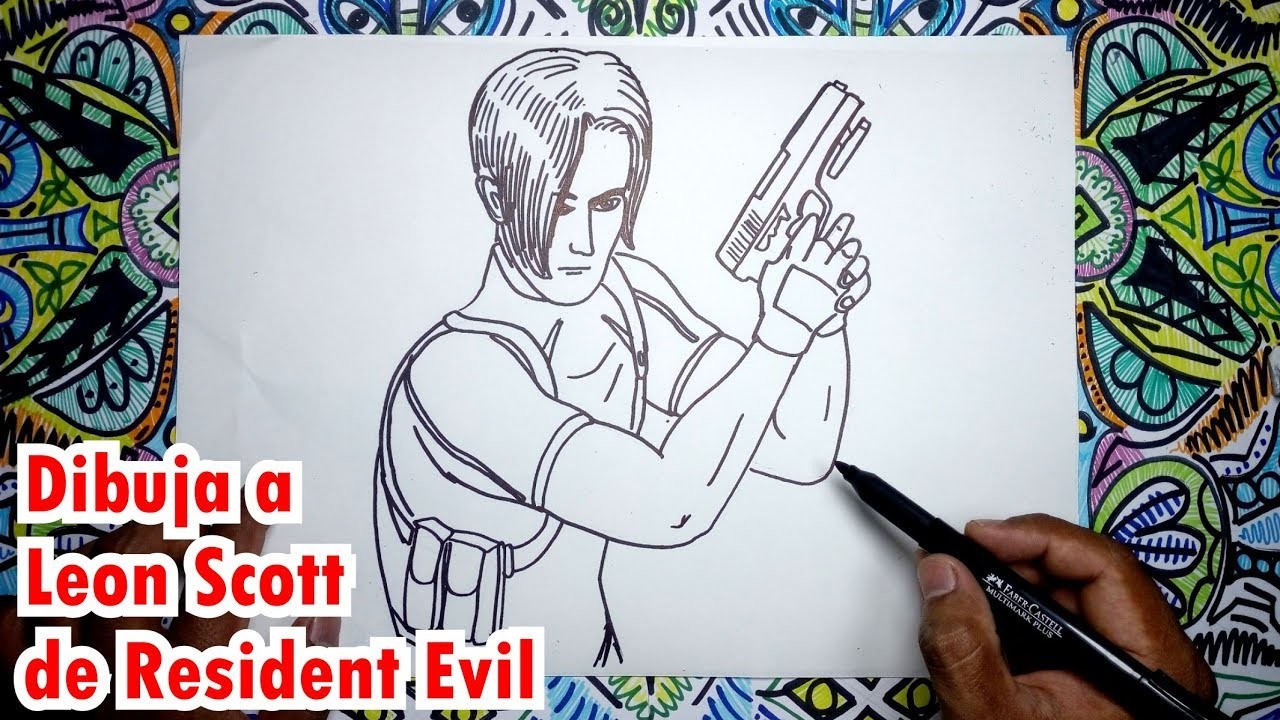 Cómo dibujar a Leon Scott de Resident Evil 4 paso a paso