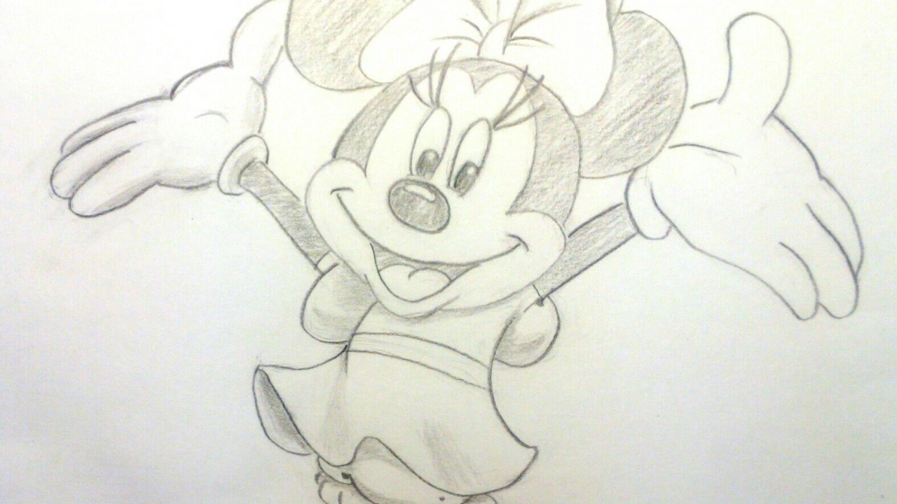 Cómo dibujar a Minnie Mouse a lápiz paso a paso - Fácil para niños - Disney