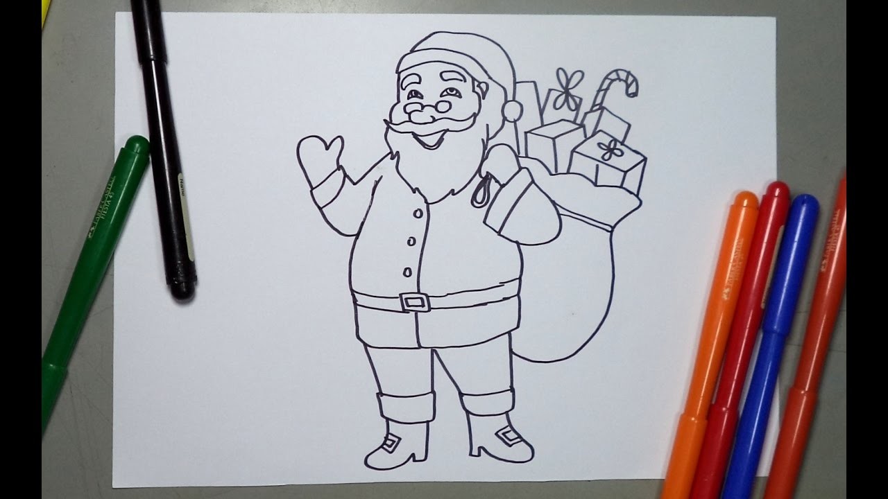 Cómo dibujar a Papa Noel, Santa Claus fácil paso a paso