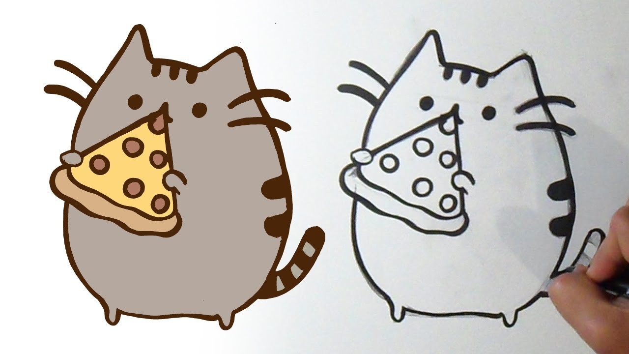 Cómo dibujar Gatito Pusheen Pizzero Kawaii